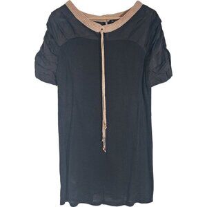 Isabel Marant Etoile Black Cashmere Silk Mixed Media Mini Dress Leopard Panel M